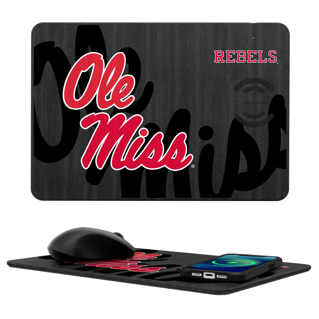 Mississippi Ole Miss Rebels Tilt 15-Watt Wireless Charger and Mouse Pad-0